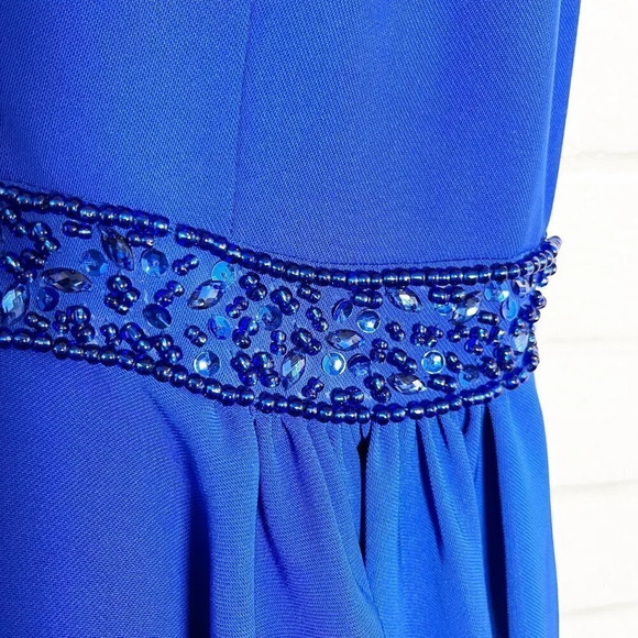 Mac Duggal Royal Blue Beaded A Line Back Cut Out Party Prom Dress Women's Size 2 - Picture 6 of 14